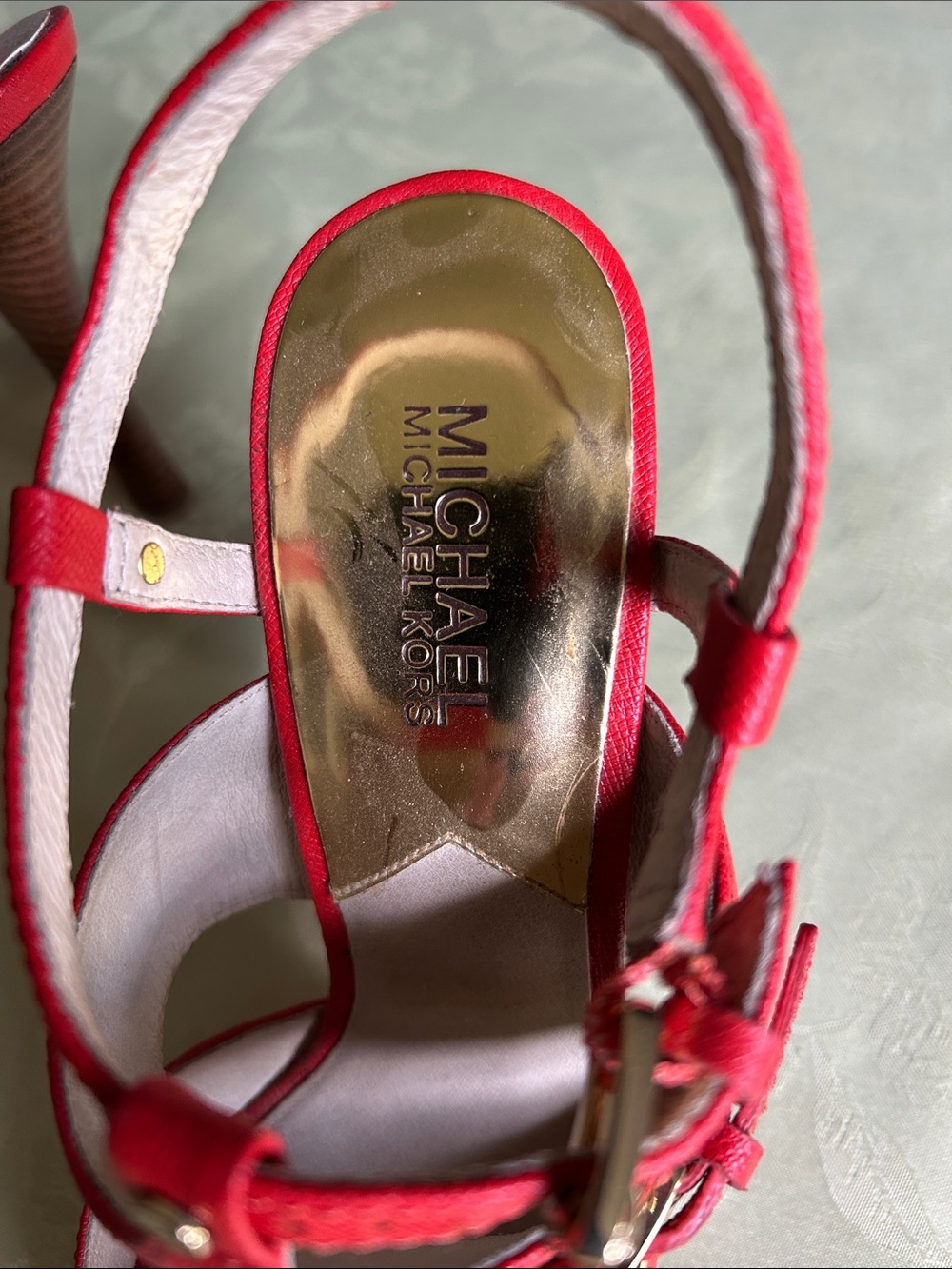 Michael Kors Red Platform Peep-Toe Strappy High Heels - Picture 4 of 11